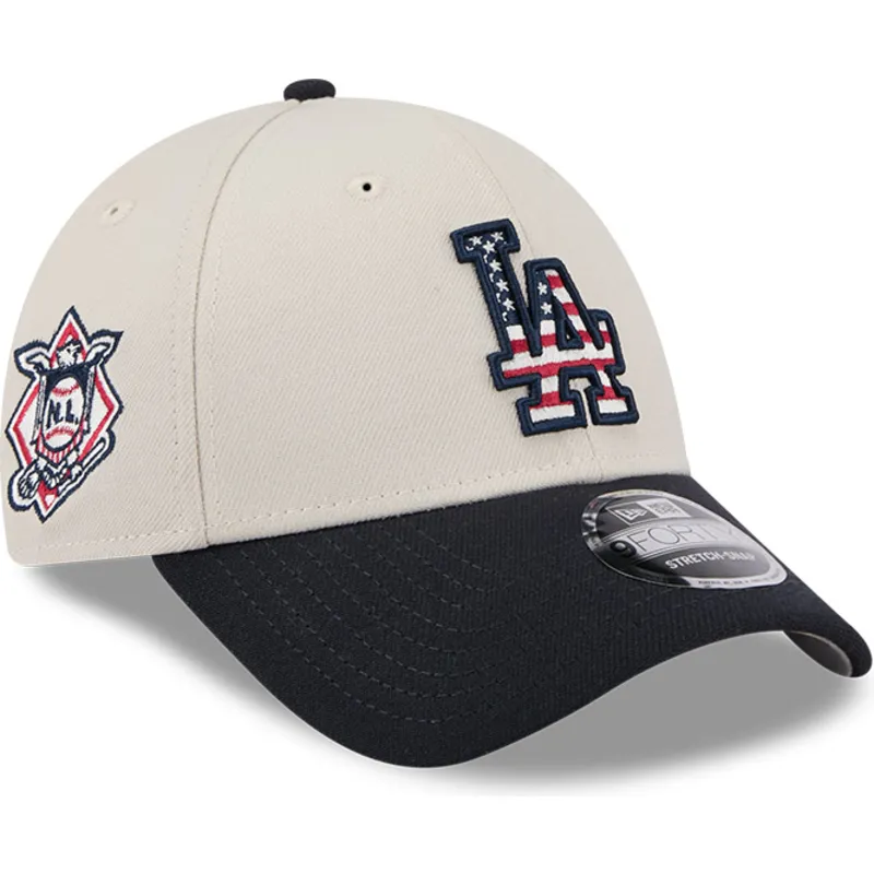 beige-und-marineblaue-snapback-kappe-9forty-stretch-snap-4th-of-july-der-los-angeles-dodgers-mlb-von-new-era