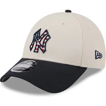 Casquette courbée beige et bleue marine snapback 9FORTY Stretch Snap 4th of July New York Yankees MLB New Era