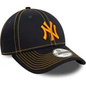 new-era-curved-brim-youth-orange-logo-9forty-stitch-new-york-yankees-mlb-navy-blue-adjustable-cap