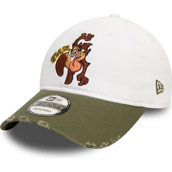 Gorra curva blanca y verde ajustable 9TWENTY Washed de Diablo de Tasmania Looney Tunes de New Era