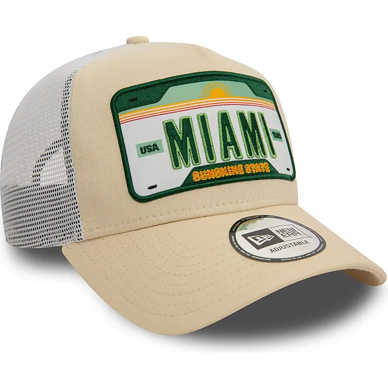 shapka-izvita-traker-bezhov-snapbek-a-frame-license-plate-na-miami-ciudades-playas-ot-new-era