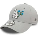 verstellbare-graue-9forty-kappe-mit-gebogenem-schirm-flower-icon-los-angeles-dodgers-mlb-von-new-era