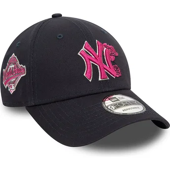 Gorra curva azul marino ajustable con logo rosa 9FORTY Flower Icon de New York Yankees MLB de New Era