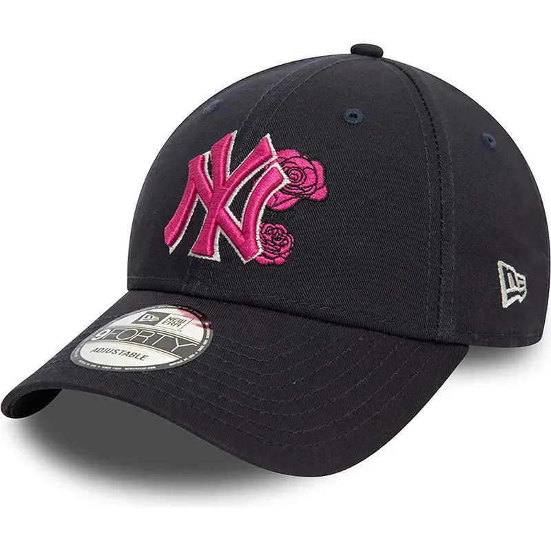 marineblaue-verstellbare-curved-cap-mit-rosa-logo-9forty-flower-icon-der-new-york-yankees-mlb-von-new-era