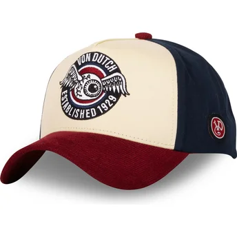 Casquette courbée beige, bleue et rouge snapback VINT02 Von Dutch