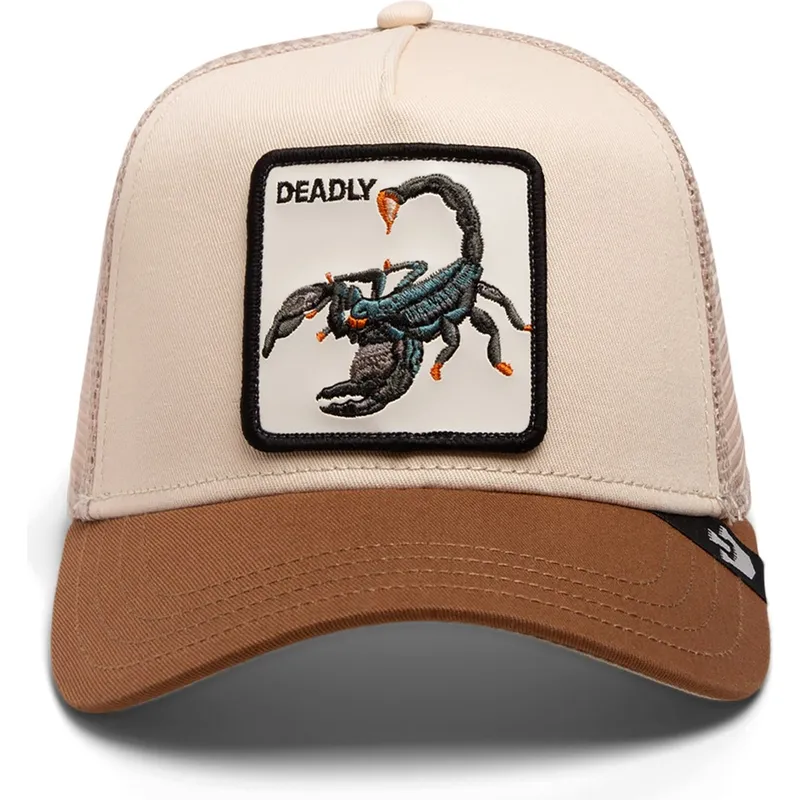 trucker-cap-beige-und-braun-skorpion-deadly-the-deadliest-scorpion-eco-brutalism-the-farm-von-goorin-bros