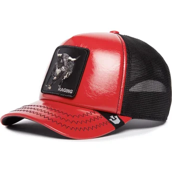 Gorra trucker roja y negra toro Raging Pamplona Puff Patent The Farm de Goorin Bros.