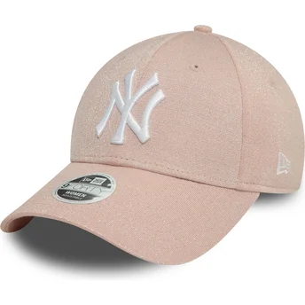New Era Извита Периферия Дамска 9FORTY Glitter New York Yankees MLB Розова Регулируема Шапка