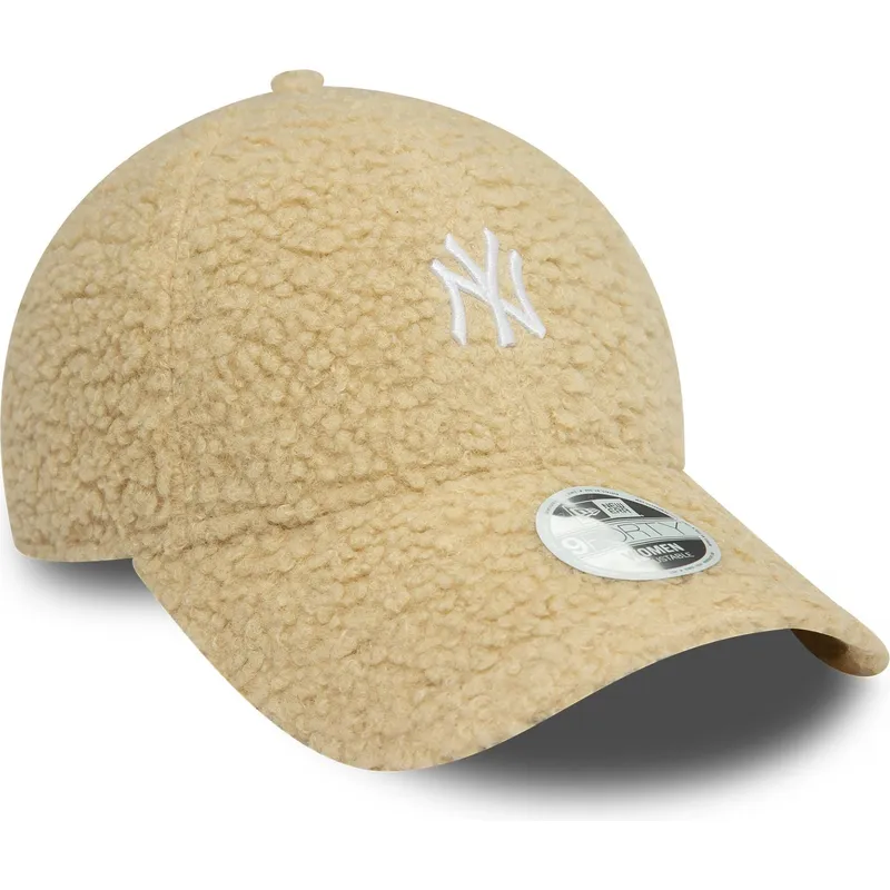 beige-verstellbare-curved-cap-fur-damen-9forty-borg-der-new-york-yankees-mlb-von-new-era