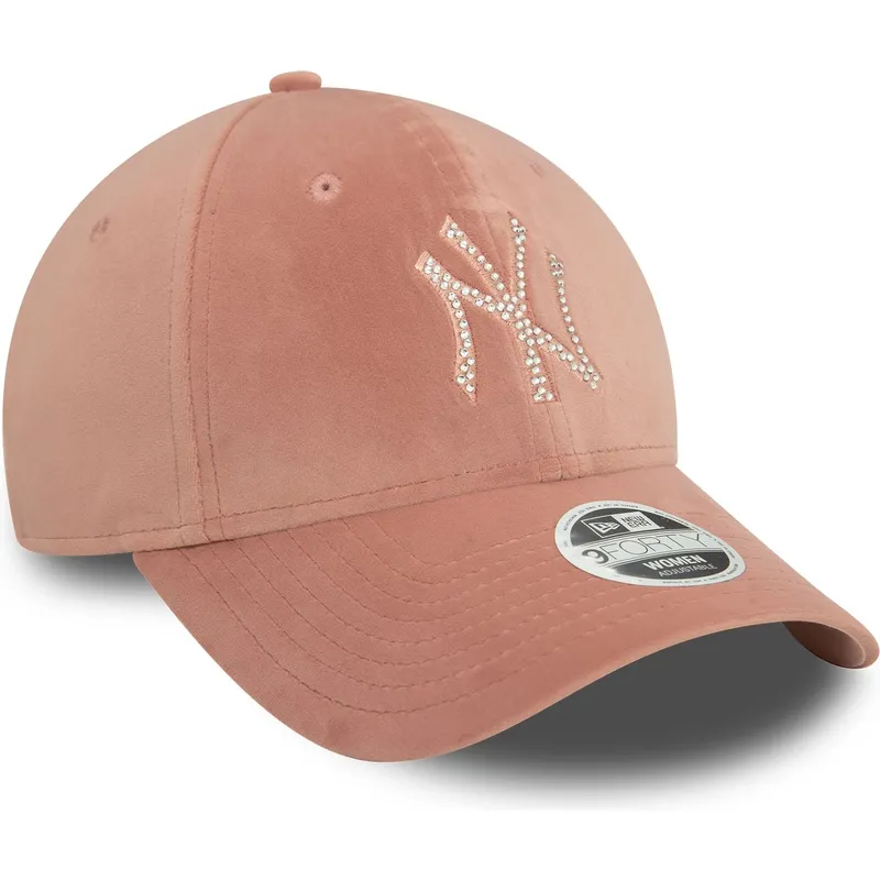 shapka-izvita-roza-reguliruem-9forty-velour-diamante-na-new-york-yankees-mlb-ot-new-era