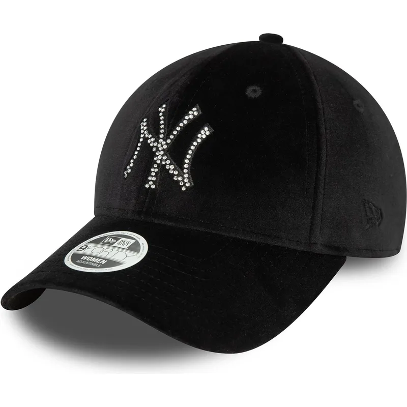 shapka-izvita-cherna-reguliruem-9forty-velour-diamante-na-new-york-yankees-mlb-ot-new-era
