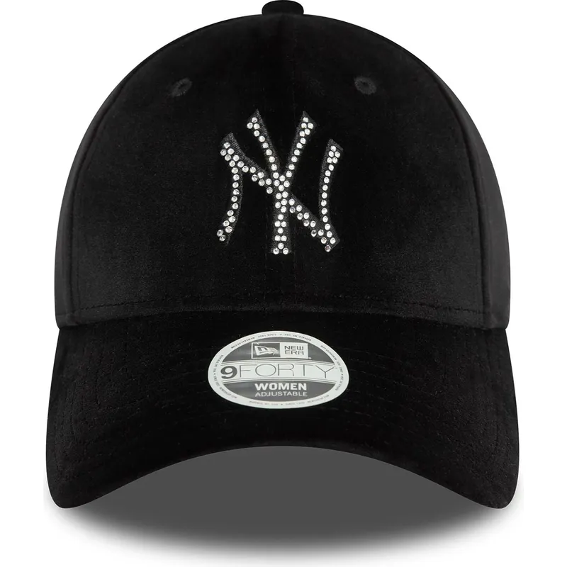 shapka-izvita-cherna-reguliruem-9forty-velour-diamante-na-new-york-yankees-mlb-ot-new-era