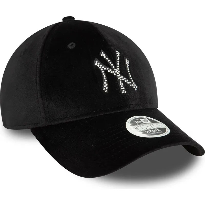 shapka-izvita-cherna-reguliruem-9forty-velour-diamante-na-new-york-yankees-mlb-ot-new-era