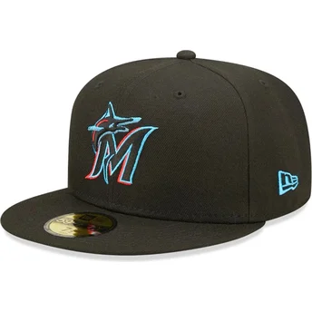 Шапка плоска черна прилепнала 59FIFTY AC Perf на Miami Marlins MLB от New Era