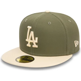 New Era Flat Brim 59FIFTY Side Patch Los Angeles Dodgers MLB Green and Beige Fitted Cap