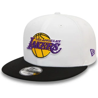 Casquette plate blanche et noire snapback 9FIFTY White Crown Patch Los Angeles Lakers NBA New Era