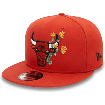 Casquette plate orange snapback 9FIFTY Seasonal Flower Chicago Bulls NBA New Era