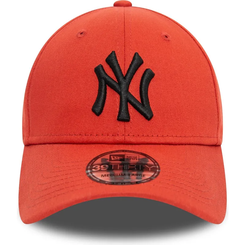 new-era-mlb-new-york-yankees-39thirty-league-essential-orange-gebogener-fit-cap-mit-schwarzem-logo