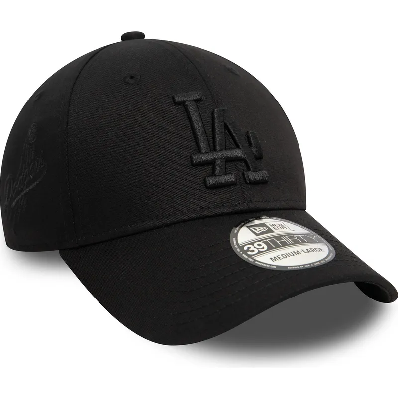schwarze-anpassbare-gebogene-kappe-mit-schwarzem-logo-39thirty-monochrome-der-los-angeles-dodgers-mlb-von-new-era