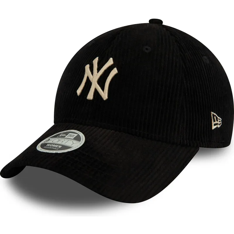 new-era-new-york-yankees-mlb-9forty-cord-justerbar-sort-kvindekasket-med-beige-logo