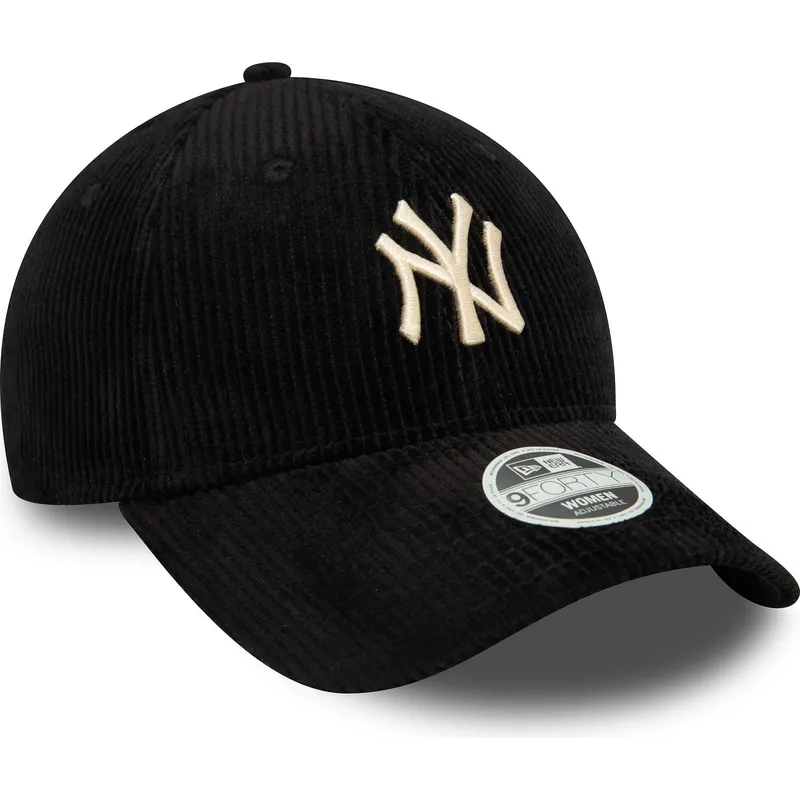 new-era-new-york-yankees-mlb-9forty-cord-justerbar-sort-kvindekasket-med-beige-logo