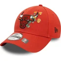 casquette-courbee-orange-ajustable-9forty-flower-icon-chicago-bulls-nba-new-era