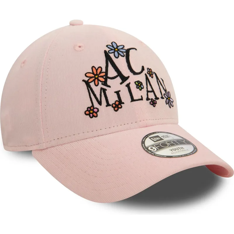 ac-milan-serie-a-9forty-needle-cord-verstellbare-rosa-kinderkappe-mit-gebogenem-schirm-von-new-era