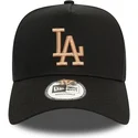 schwarze-gebogene-snapback-kappe-mit-beigem-logo-9forty-e-frame-league-essential-der-los-angeles-dodgers-mlb-von-new-era