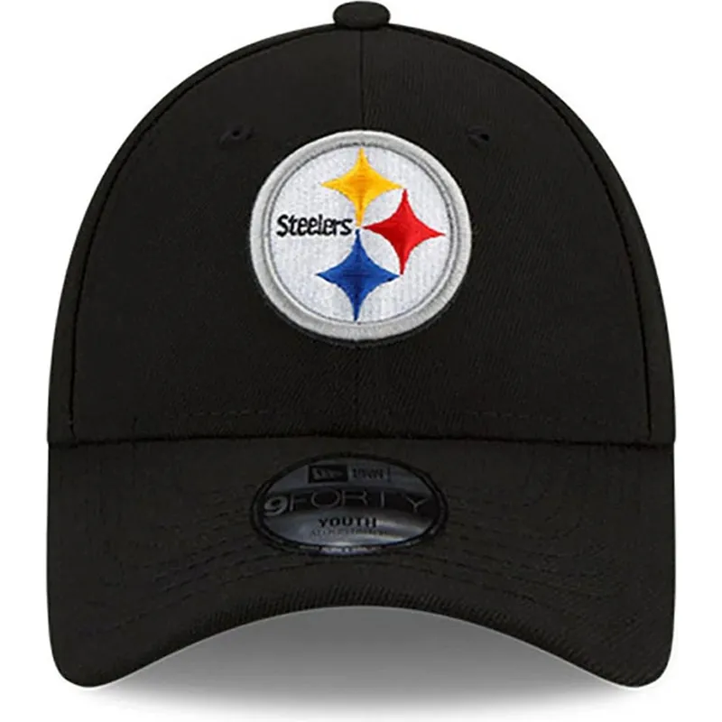 schwarze-gebogene-verstellbare-kinderkappe-9forty-the-league-der-pittsburgh-steelers-nfl-von-new-era