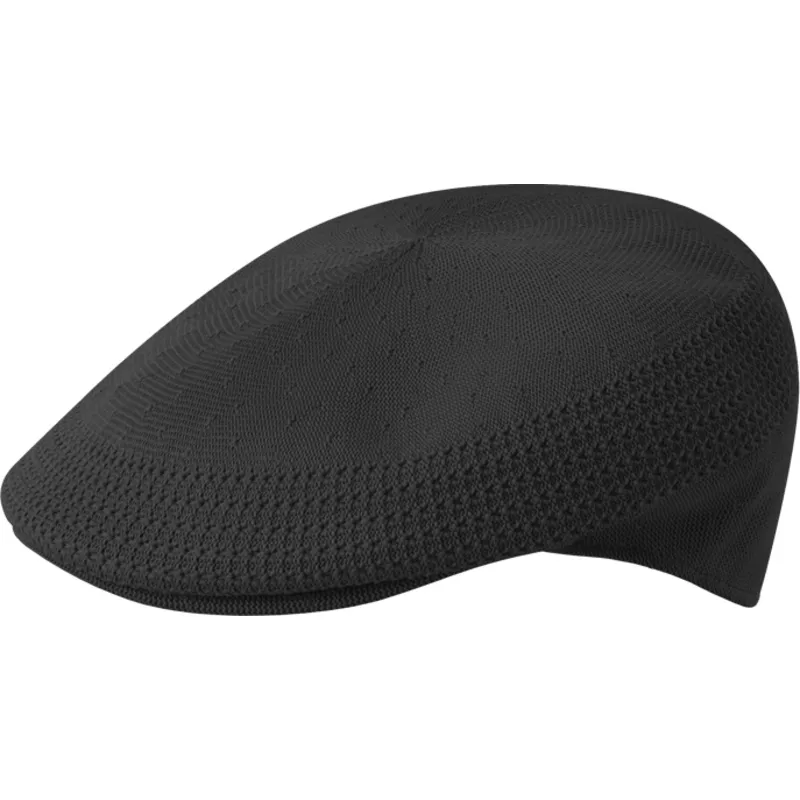 sort-baret-med-gyldent-logo-tropic-504-ventair-black-gold-fra-kangol