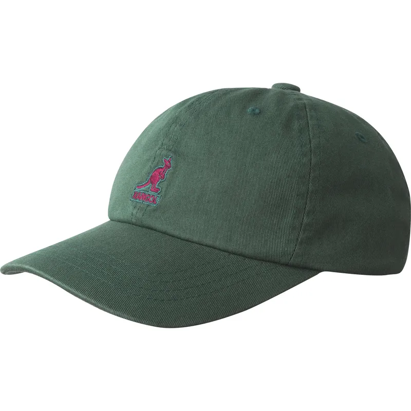 grune-verstellbare-curved-cap-mit-rotem-logo-washed-baseball-algae-von-kangol