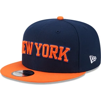 Marineblaue und orangefarbene flache Snapback-Kappe 9FIFTY Statement der New York Knicks NBA von New Era