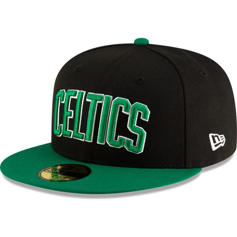 sort-og-gron-fitted-flat-cap-59fifty-statement-fra-boston-celtics-nba-af-new-era