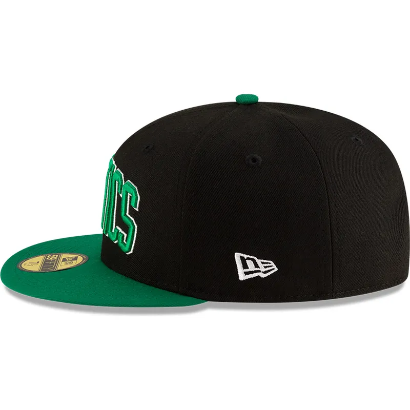sort-og-gron-fitted-flat-cap-59fifty-statement-fra-boston-celtics-nba-af-new-era