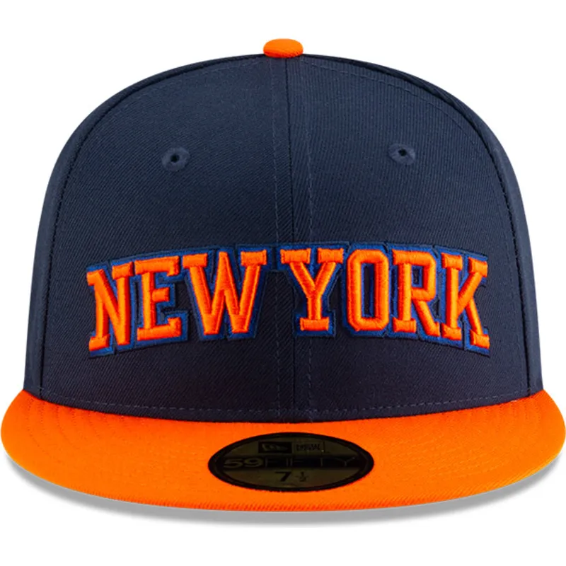 flad-kasket-marinebla-og-orange-fitted-59fifty-statement-fra-new-york-knicks-nba-fra-new-era