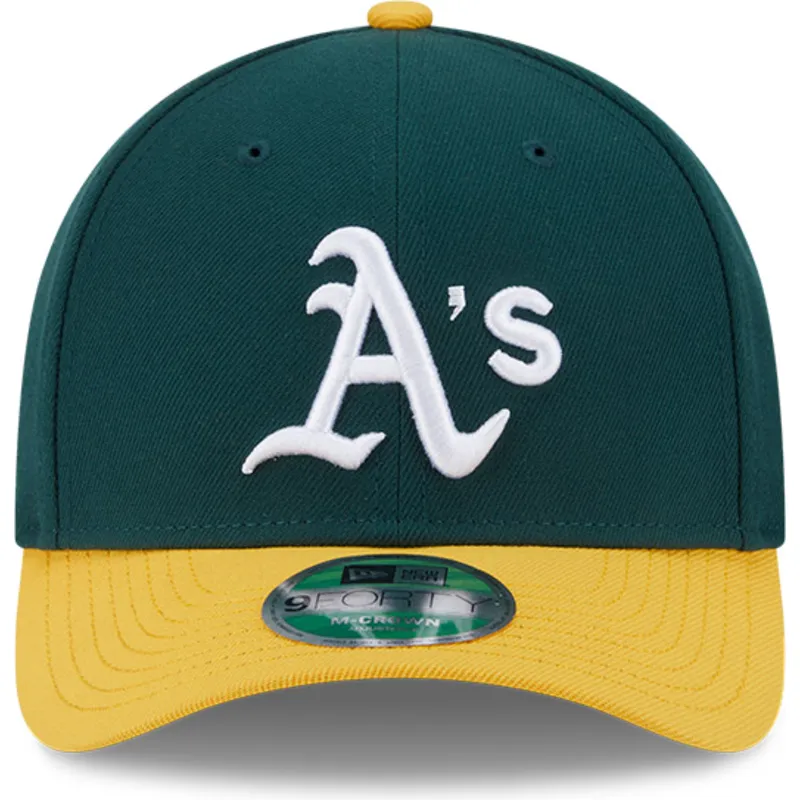 grune-und-gelbe-gebogene-kappe-snapback-9forty-m-crown-player-replica-von-oakland-athletics-mlb-von-new-era