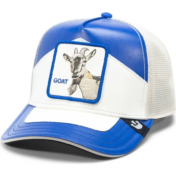 Goorin Bros. Moto Lamba Goat The Farm blå og hvid trucker kasket med ged.