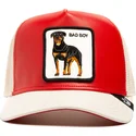 rod-og-hvid-trucker-kasket-med-rottweiler-hund-bad-shleather-boy-the-farm-fra-goorin-bros