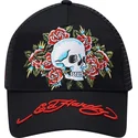 casquette-trucker-noire-skull-rose-ed-hardy