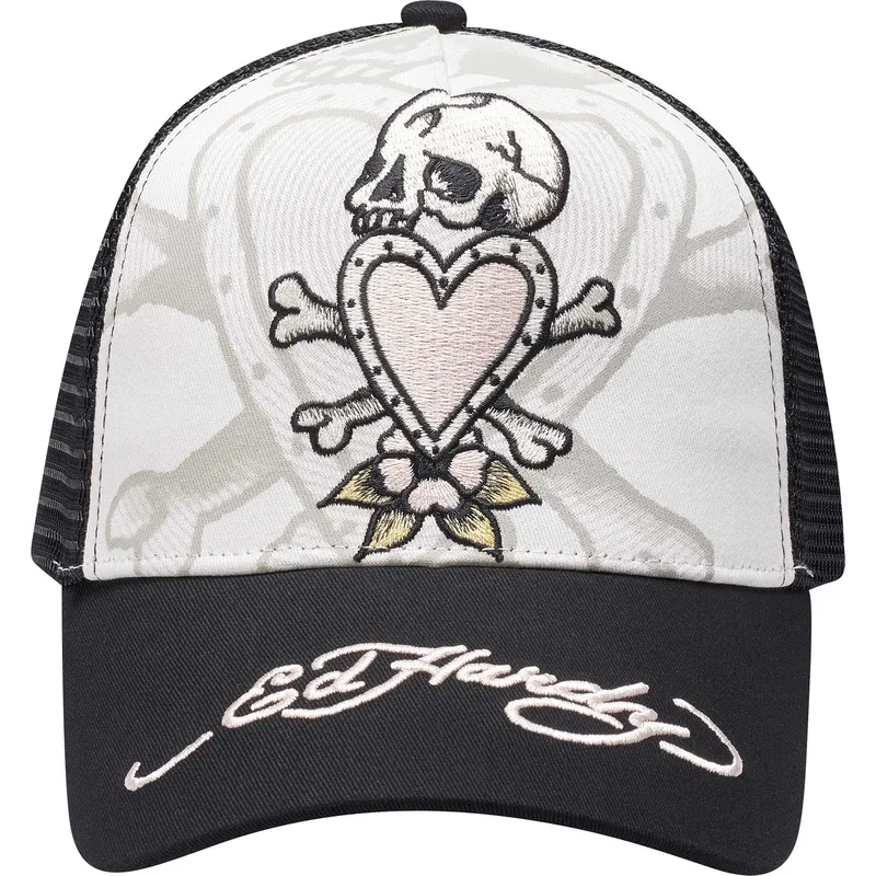 trucker-cap-schwarz-und-weiss-death-before-von-ed-hardy