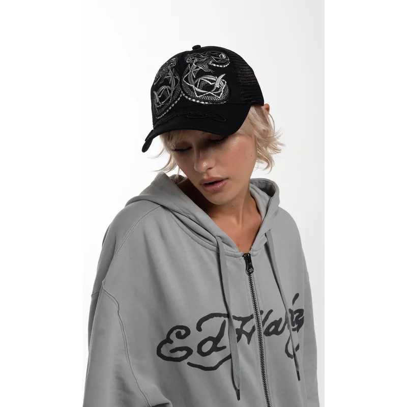 shapka-izvita-traker-cherna-snapbek-duo-black-snake-ot-ed-hardy