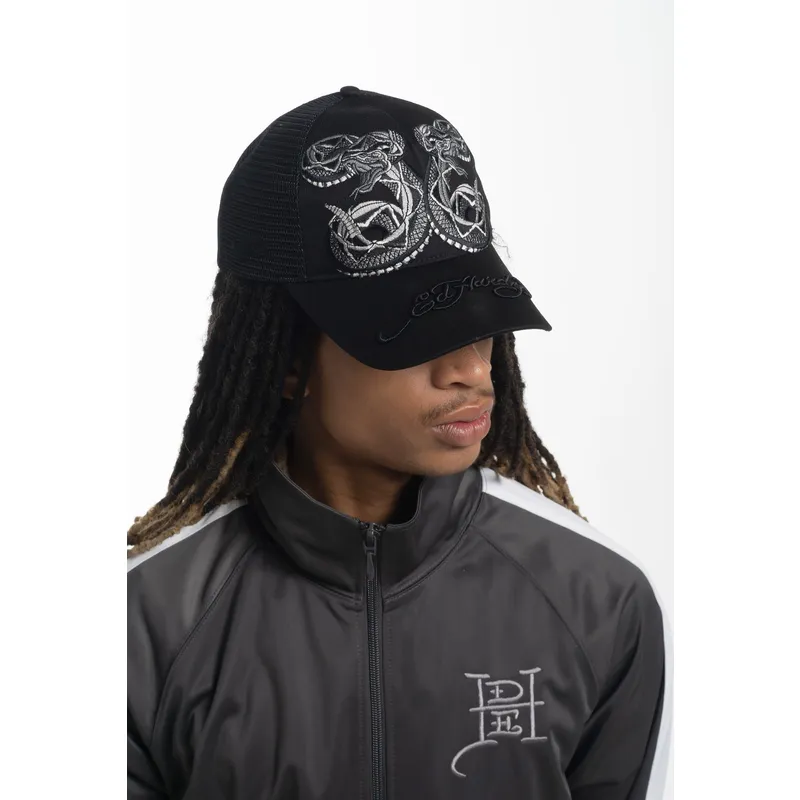 shapka-izvita-traker-cherna-snapbek-duo-black-snake-ot-ed-hardy