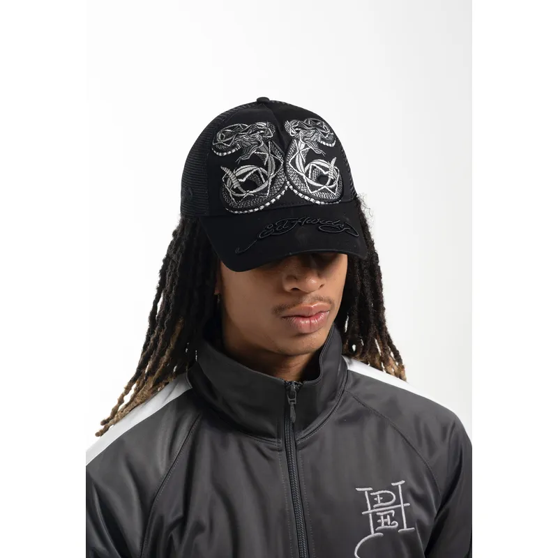 shapka-izvita-traker-cherna-snapbek-duo-black-snake-ot-ed-hardy