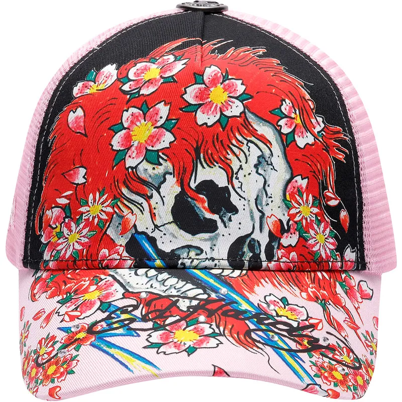 ed-hardy-beautiful-ghost-trucker-cap-schwarz-und-rosa