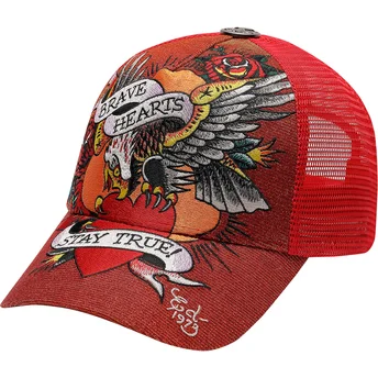 Шапка извита тракер червена снапбек Brave Hearts от Ed Hardy