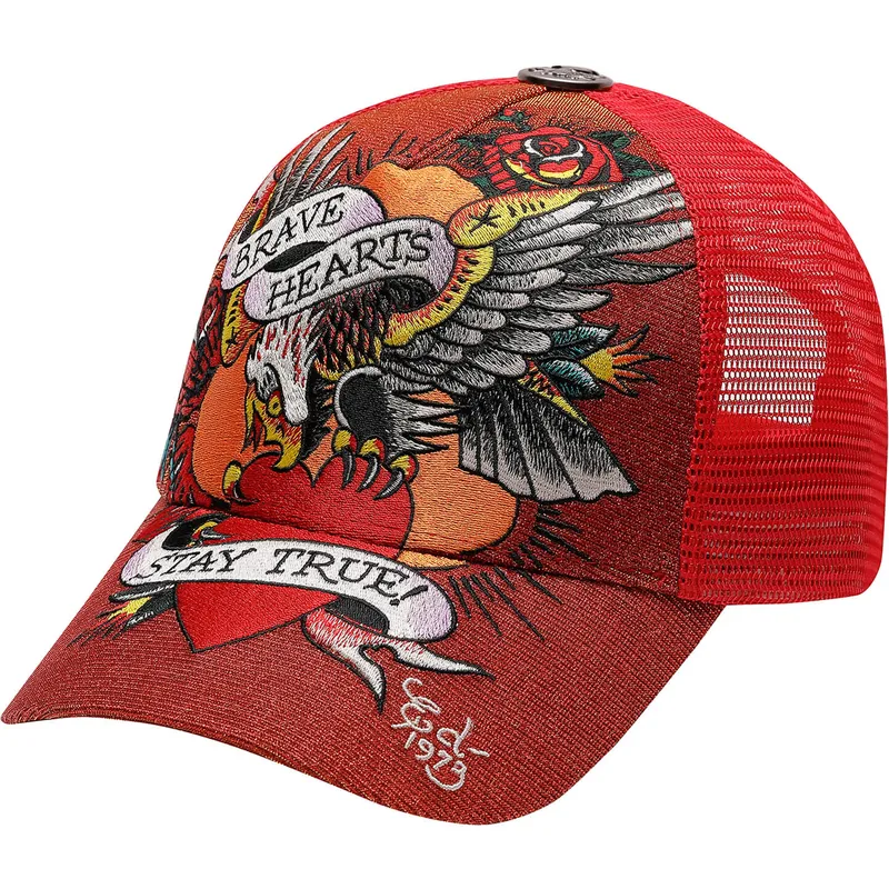 shapka-izvita-traker-chervena-snapbek-brave-hearts-ot-ed-hardy