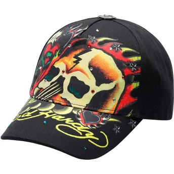 Sort justerbar kasket med buet skygge Skull Chopper fra Ed Hardy
