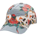 casquette-courbee-bleue-ajustable-skull-rose-denim-ed-hardy