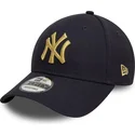 new-era-new-york-yankees-mlb-9forty-metallic-verstellbare-dunkelblaue-kappe-mit-gebogenem-schirm-und-goldenem-logo