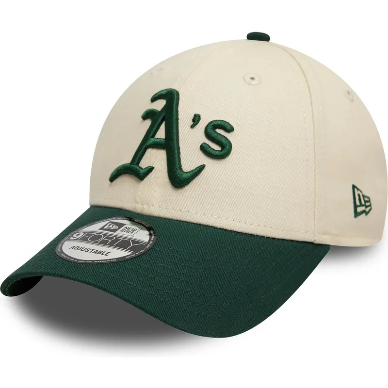 buet-beige-og-gron-justerbar-9forty-colour-block-kasket-fra-oakland-athletics-mlb-fra-new-era